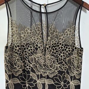 Elegant Black and Gold Floral Maxi Formal Sleeveless Dress